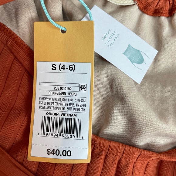 Kona Sol size small 4-6 orange one piece swimsuit - Picture 4 of 6